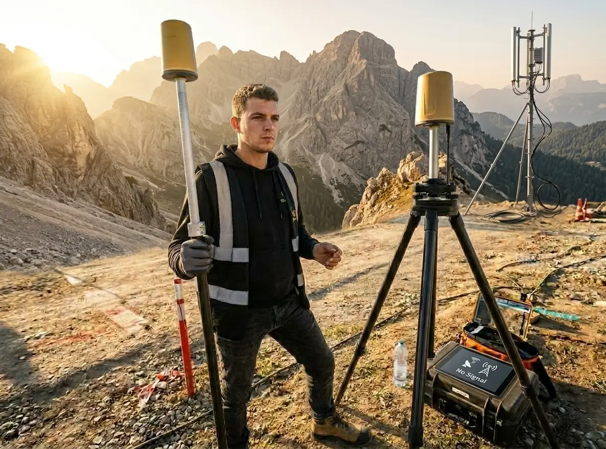Operatore con ricevitore GNSS ProTRACK in montagna